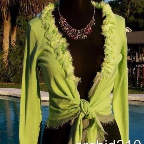 Cache Apple Green Embellished Hidden Bead Rhinestone Shrug Wrap Top New $118 NWT - Picture 3 of 4